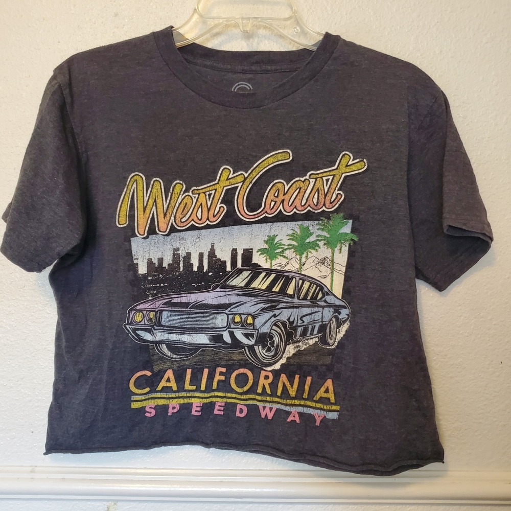 Social Culture West Coast California Speedway Graphic Crop Top T-Shirt Gray M